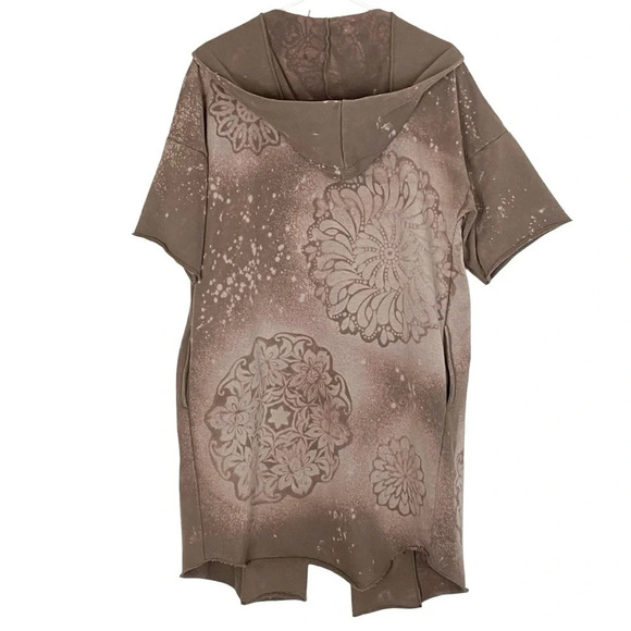 Handmade Sweatshirt Hoodie Cardigan Womens Small Medium Taupe Tan Floral Mandala - Picture 2 of 13